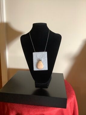 Peach Zebra Jasper topped with tiny blue onyx Pendant Necklace in Stainless